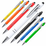 Bolígrafo personalizado con puntero para móvil y nombre grabado en colores