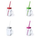 Jarra de cristal 500ml tapa metálica y pajita plástica en variados colores - Imagen 2