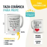 Taza Profesor Personalizada con Frase "Gracias por enseñarnos con el Corazón" con Nombres y Curso - Imagen 2