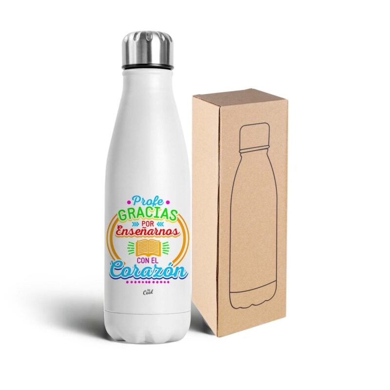 Botella Acero inoxidable 750ml – Profe gracias por enseñarnos con el corazon - azul
