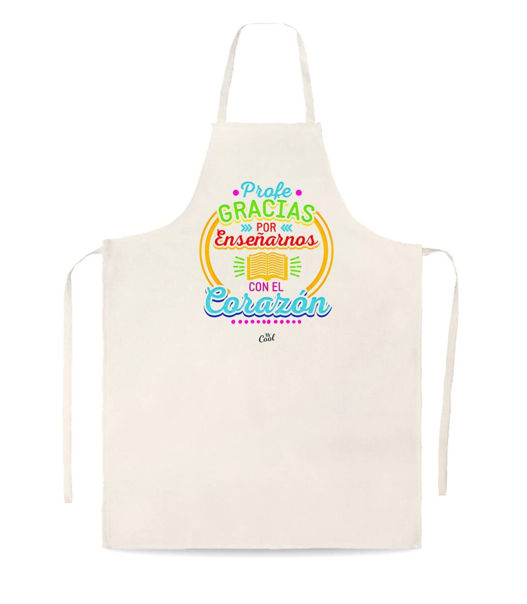 Delantal tipo lino - Profe gracias por enseñarnos con el corazon - masculino
