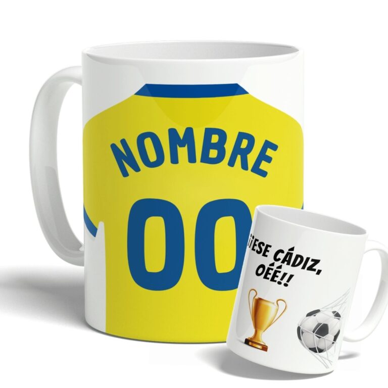 taza cádiz cf personalizada con nombre y numero