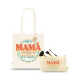 Pack Tote Bag y Neceser algodón orgánico para viaje con diseño “La mamá más guay del mundo” para el Día de la Madre