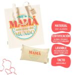 Pack Tote Bag y Neceser algodón orgánico para viaje con diseño “La mamá más guay del mundo” para el Día de la Madre - Imagen 3