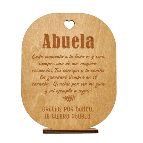 Dedicatoria de madera personalizada para abuela con grabado especial