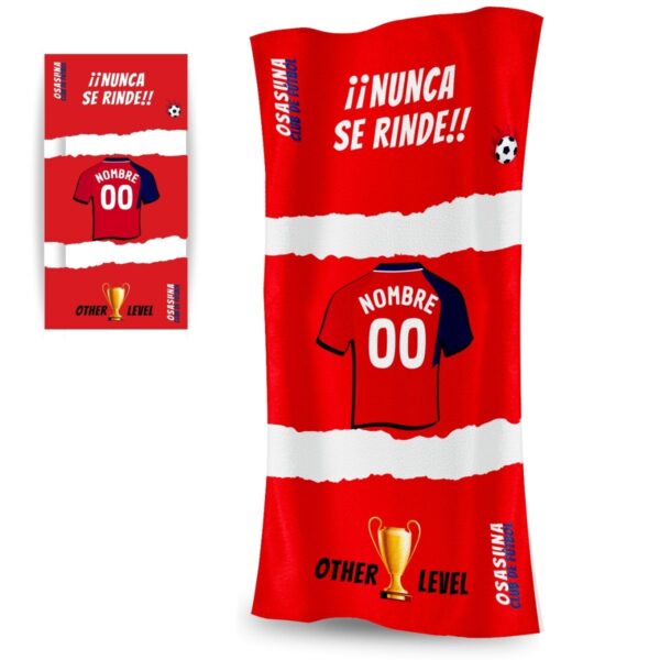 toalla personalizada fútbol Osasuna con diseño de camiseta