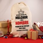 Saco de regalos de Navidad Personalizado con nombre. Con cordón ajustable. Diseño Entrega Melchor