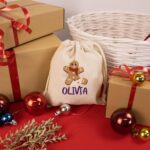 Saco para carbón de Navidad Personalizado con nombre. Bolsa de tela para carbón personalizable. Diseño Galleta