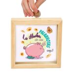 Hucha de Madera Cuadrada con Diseño "Hucha Cerdito de las Palabrotas"