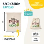 Saco para carbón de Navidad Personalizado con nombre. Bolsa de tela para carbón personalizable. Diseño Árbol - Imagen 2