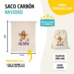 Saco para carbón de Navidad Personalizado con nombre. Bolsa de tela para carbón personalizable. Diseño Galleta - Imagen 2