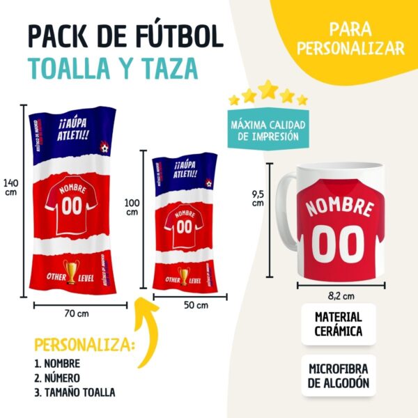 Pack Taza y Toalla del Atleti Personalizada con nombre y equipo de fútbol - Imagen 2