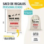 Saco de regalos de Navidad Personalizado con nombre. Con cordón ajustable. Diseño Papá Noel Renos - Imagen 2