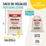 Saco de regalos de Navidad Personalizado con nombre. Con cordón ajustable. Diseño Polo Norte - Imagen 2