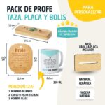 Pack regalo profesor Navidad o fin de curso. Pack Taza personalizada, caja de madera con bolígrafo y tarjeta de agradecimiento de madera para profes. - Imagen 2