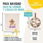 Pack 2 Bolas de Navidad personalizadas de madera y Saco de Carbón con nombre. - Imagen 2