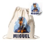 Mochila Saco de Algodón Personalizada Diseño Infantil Patrulla Canina