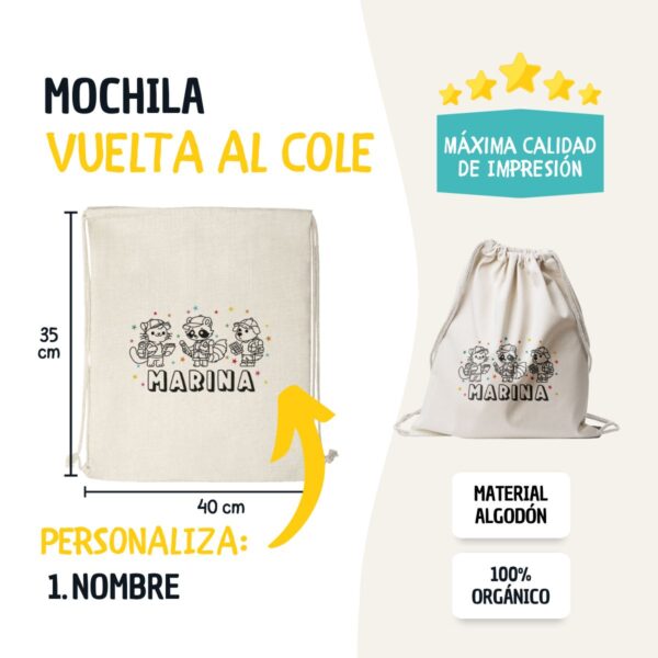 Mochila Saco Personalizada Vuelta al Cole – Diseño Escolar con Nombre para Niños - Imagen 6