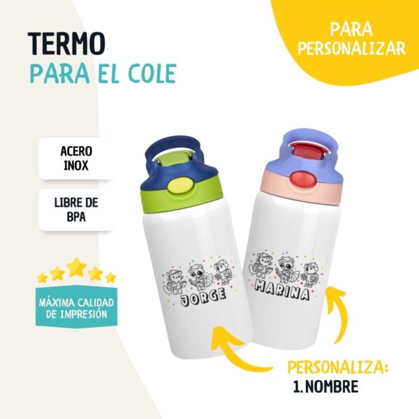 Botella Infantil Personalizada de Acero Inoxidable – Diseño Vuelta al Cole (350 ml) - Imagen 2