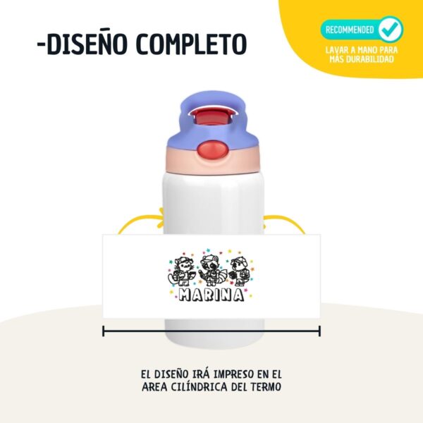 Botella Infantil Personalizada de Acero Inoxidable – Diseño Vuelta al Cole (350 ml) - Imagen 3