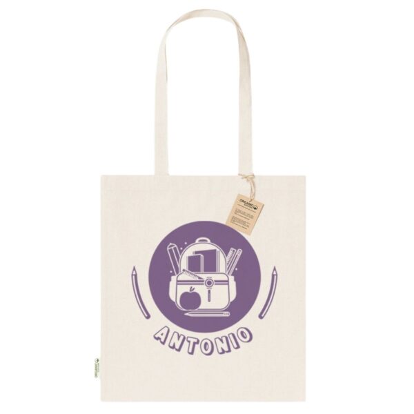 Bolsa tote bag infantil personalizada con nombre y diseño escolar