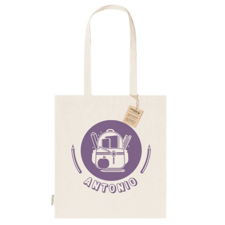 Bolsa tote bag infantil personalizada con nombre y diseño escolar