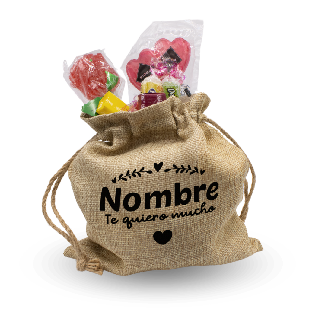saco personalizado con gominolas y mensaje te quiero mucho