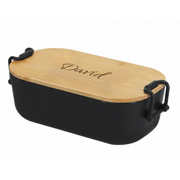 fiambrera personalizada ecológica de bambú con tapa grabada