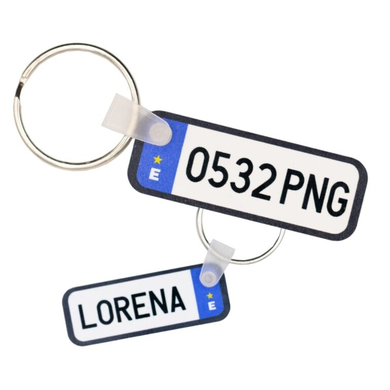 llavero personalizado estilo matrícula de aluminio doble cara