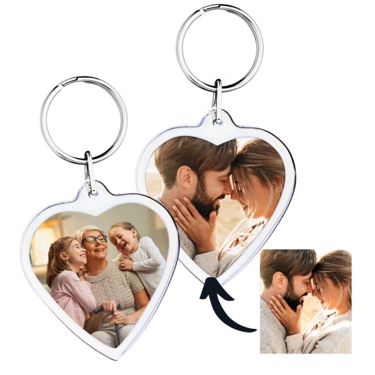 llavero corazón personalizado con foto doble cara de metacrilato