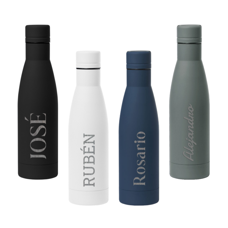 botella térmica personalizada con nombre en acero inoxidable mate
