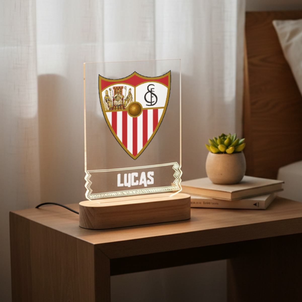 Lámpara LED de Fútbol | Personalizada con Base de Madera | Regalos de Fútbol - Imagen 3