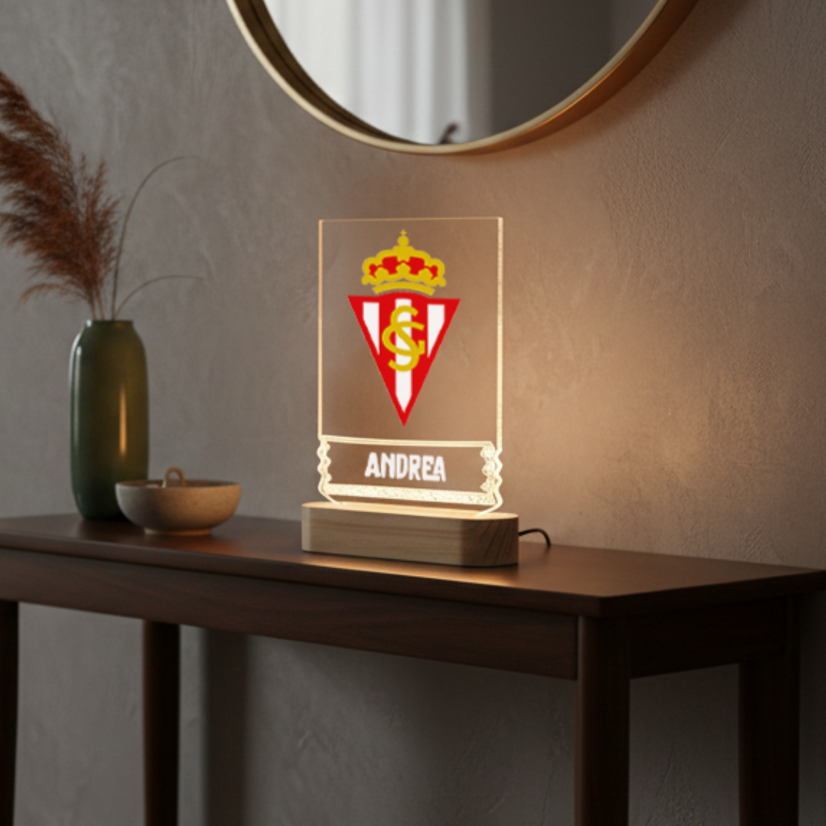 Lámpara LED de Fútbol | Personalizada con Base de Madera | Regalos de Fútbol - Imagen 4
