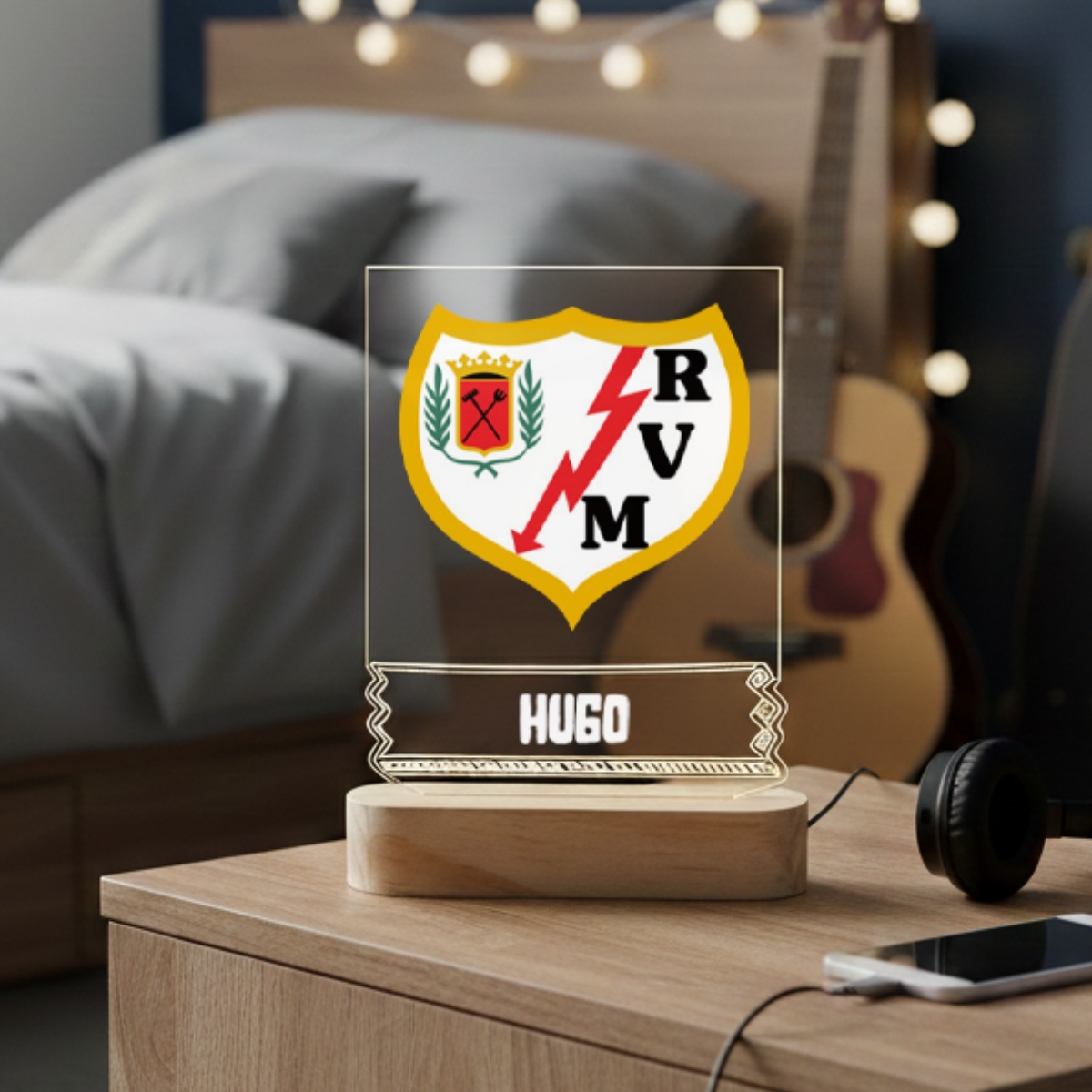 Lámpara LED de Fútbol | Personalizada con Base de Madera | Regalos de Fútbol - Imagen 5