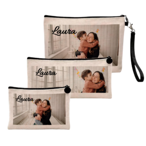 Neceser de lino personalizado con fotografía y frase emotiva