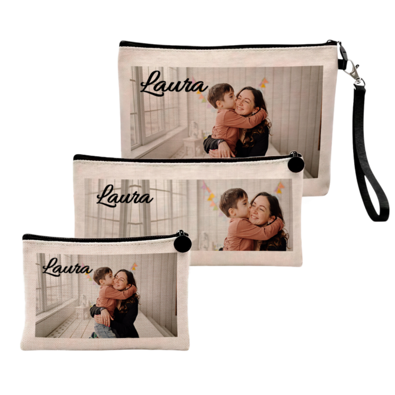 Neceser de lino personalizado con fotografía y frase emotiva